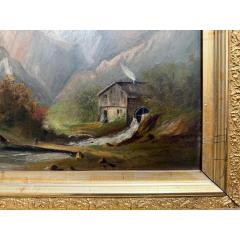 Antique 19th C Welsh Landscape Oil Painting of Figures Near a Watermill - 3947133