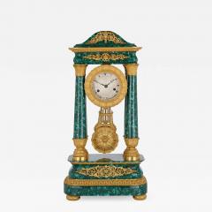 Antique 19th Century Bourbon Restauration Malachite and Gilt Bronze Mantel Clock - 1938365