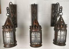 Antique 19th Century Gothic Spanish Revival Hand Forged Wall Sconces Set of 3 - 3421854