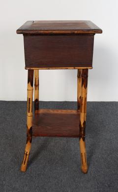 Antique Aesthestic Movement Stained Oak Sewing Decorative Box on Bamboo Stand - 4793984