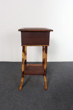 Antique Aesthestic Movement Stained Oak Sewing Decorative Box on Bamboo Stand - 4793985