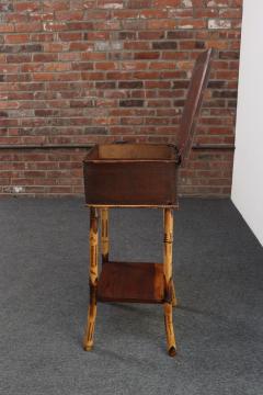Antique Aesthestic Movement Stained Oak Sewing Decorative Box on Bamboo Stand - 4793986