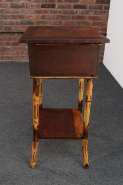 Antique Aesthestic Movement Stained Oak Sewing Decorative Box on Bamboo Stand - 4793989