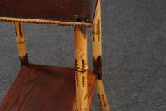 Antique Aesthestic Movement Stained Oak Sewing Decorative Box on Bamboo Stand - 4793999