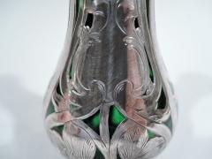 Antique Alvin American Art Nouveau Green Silver Overlay Vase - 3750128