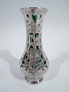 Antique Alvin American Art Nouveau Green Silver Overlay Vase - 3750137