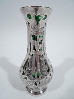 Antique Alvin American Art Nouveau Green Silver Overlay Vase - 3750138