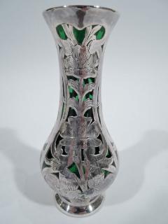 Antique Alvin American Art Nouveau Green Silver Overlay Vase - 3750147