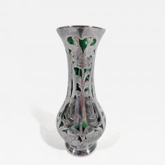 Antique Alvin American Art Nouveau Green Silver Overlay Vase - 3753345