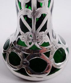 Antique Alvin Art Nouveau Green Silver Overlay Vase - 3984102