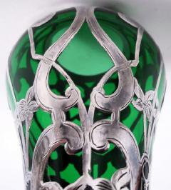 Antique Alvin Art Nouveau Green Silver Overlay Vase - 3984103