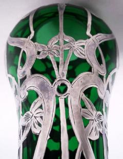 Antique Alvin Art Nouveau Green Silver Overlay Vase - 3984104