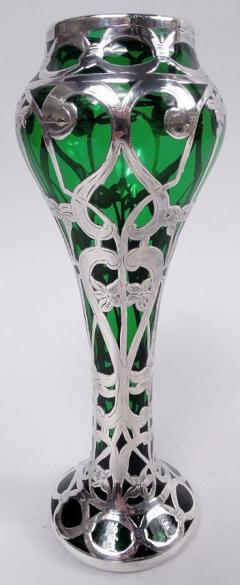 Antique Alvin Art Nouveau Green Silver Overlay Vase - 3984105