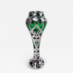 Antique Alvin Art Nouveau Green Silver Overlay Vase - 3985671