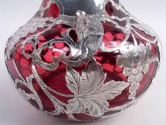 Antique Alvin Art Nouveau Red Grapevine Silver Overlay Decanter - 4338852