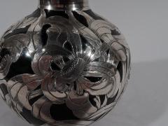 Antique American Art Nouveau Green Glass Silver Overlay Perfume - 3749078