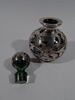 Antique American Art Nouveau Green Glass Silver Overlay Perfume - 3749090