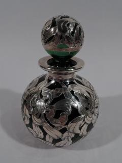 Antique American Art Nouveau Green Glass Silver Overlay Perfume - 3749203