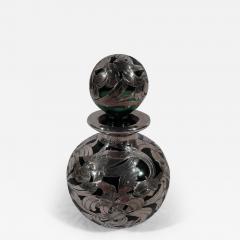 Antique American Art Nouveau Green Glass Silver Overlay Perfume - 3751503