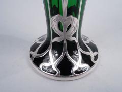 Antique American Art Nouveau Green Silver Overlay Vase - 3767137