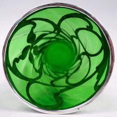 Antique American Art Nouveau Green Silver Overlay Vase - 4222675