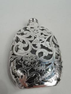 Antique American Art Nouveau Silver Overlay Ladys Flask - 3754100