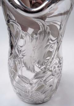 Antique American Art Nouveau Silver Overlay Water Pitcher - 4221330