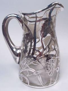 Antique American Art Nouveau Silver Overlay Water Pitcher - 4221331