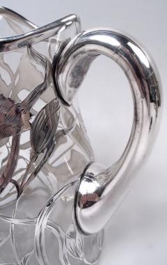 Antique American Art Nouveau Silver Overlay Water Pitcher - 4221332