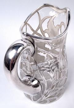 Antique American Art Nouveau Silver Overlay Water Pitcher - 4221333