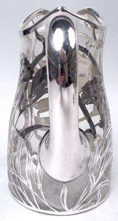 Antique American Art Nouveau Silver Overlay Water Pitcher - 4221336