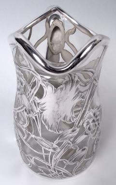 Antique American Art Nouveau Silver Overlay Water Pitcher - 4221337