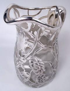 Antique American Art Nouveau Silver Overlay Water Pitcher - 4221338