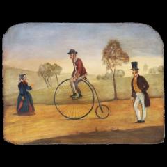 Antique American Oil Painting Of A Penny Farthing - 3880556