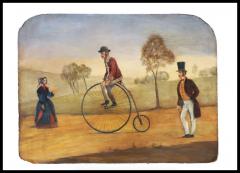 Antique American Oil Painting Of A Penny Farthing - 3881372