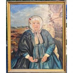 Antique American Primitive Folk Art Portrait Oil Painting - 3287354