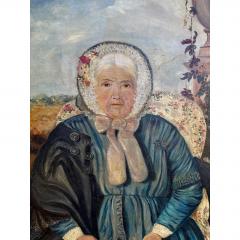 Antique American Primitive Folk Art Portrait Oil Painting - 3287356