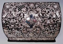 Antique American Victorian Rococo Sterling Silver Leather Letter Box - 3774079