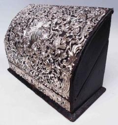 Antique American Victorian Rococo Sterling Silver Leather Letter Box - 3774081