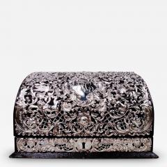 Antique American Victorian Rococo Sterling Silver Leather Letter Box - 3826275