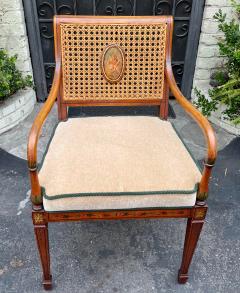 Antique Angelica Kauffman Regency Style Hand Painted Cane Back Arm Chair - 2163978