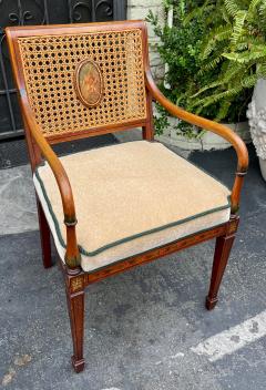Antique Angelica Kauffman Regency Style Hand Painted Cane Back Arm Chair - 2164013