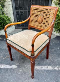 Antique Angelica Kauffman Regency Style Hand Painted Cane Back Arm Chair - 2164025