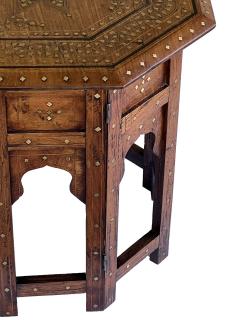 Antique Anglo Indian Octagonal Traveling Table with Brass and Copper Inlay - 3849807