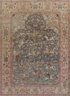 Antique Animal Turkish Hereke Beige Brown Pink Purple Red Yellow Wool Rug - 2456709