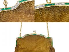 Antique Art Deco 18K Gold Mesh Evening Bag With Emerald and Diamond Frame - 3513037