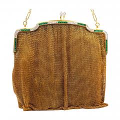 Antique Art Deco 18K Gold Mesh Evening Bag With Emerald and Diamond Frame - 3574976