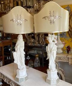 Antique Art Deco Alabaster Chinese Sculptures Now Designer Table Lamps a Pair - 2576002