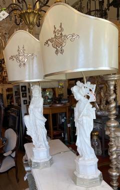 Antique Art Deco Alabaster Chinese Sculptures Now Designer Table Lamps a Pair - 2576009