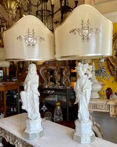 Antique Art Deco Alabaster Chinese Sculptures Now Designer Table Lamps a Pair - 2576015